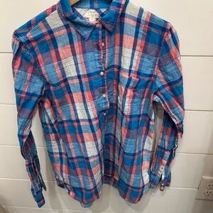 J. Crew Vibrant Blue and Pink Checkered Shirt